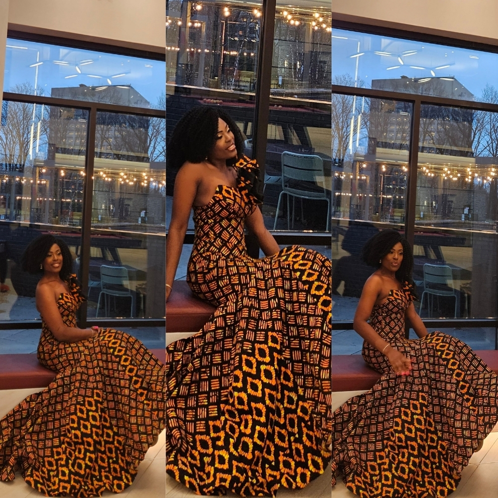 Elegant Orange and Black Patterned Dress